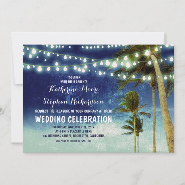 navy ombre beach wedding invitations (Front)