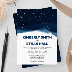 Navy Ombre Sky with Bronze Stars Wedding Invitation