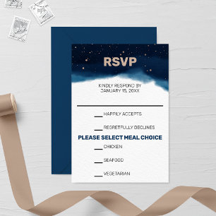 Navy Ombre Sky with Bronze Stars Wedding RSVP Card