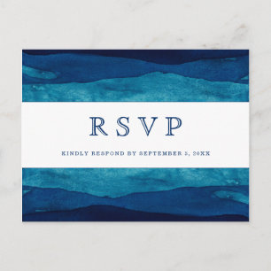 Navy Ombre Watercolor Nautical Wedding RSVP Postcard
