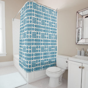 Navy on Grey Welsh Faux Tapestry Pattern Shower Curtain