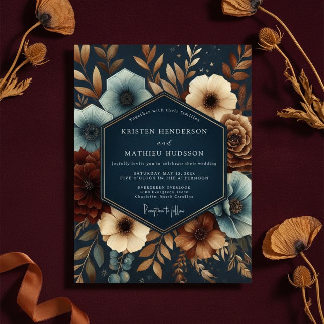 Navy Opulent Bloom Wedding Invitation (Creator Uploaded)