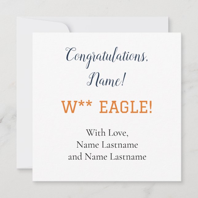 NAVY, ORANGE Auburn,Alabama Personalised Gift Card (Front)
