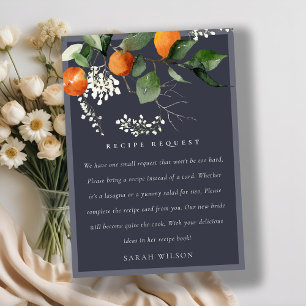 Navy Orange Blossom Botanical Recipe Request Bride Enclosure Card
