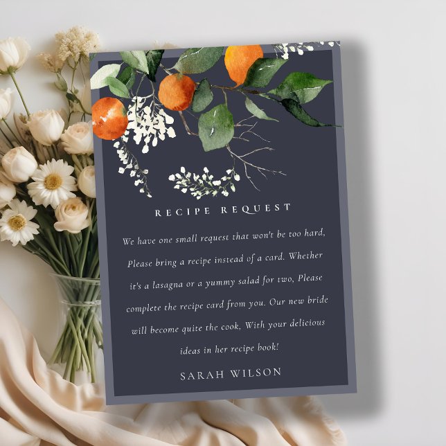 Navy Orange Blossom Botanical Recipe Request Bride Enclosure Card (Creator Uploaded)