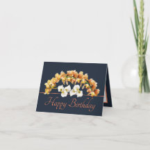 Navy Orange Bouquet Orchids Lilies Happy Birthday
