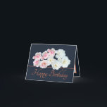 Navy Orange Bouquet White Pink Roses Birthday Card<br><div class="desc">Beautiful bouquet of white and pink roses and a white clematis flower against a navy colour background. The orange colour greeting text uses an attractive script typography font. The flowers cover the front of this card which can be used as a thank you card, a birthday card, or any other...</div>