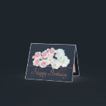 Navy Orange Bouquet White Pink Roses Birthday Card<br><div class="desc">Beautiful bouquet of white and pink roses and a white clematis flower against a navy colour background. The orange colour greeting text uses an attractive script typography font. The flowers cover the front of this card which can be used as a thank you card, a birthday card, or any other...</div>