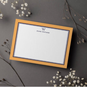 NAVY & ORANGE Classic Monogram Double Frame Card