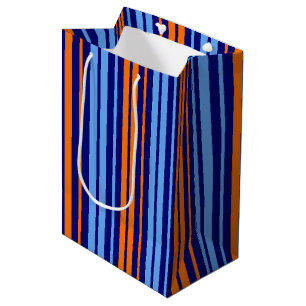 Navy Orange Cyan Vertical Stripes Design Medium Gift Bag