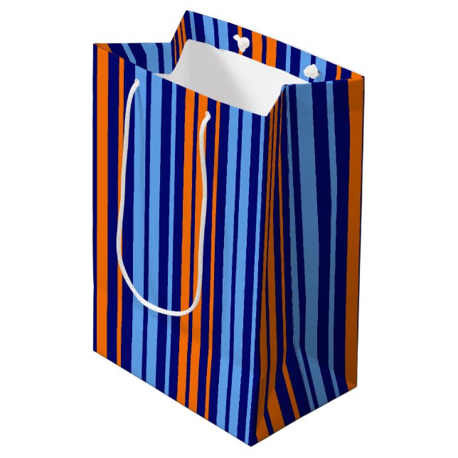 Navy Orange Cyan Vertical Stripes Design   Medium Gift Bag (Front Angled)