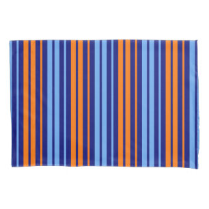 Navy Orange Cyan Vertical Stripes Design Pillowcase