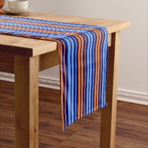 Navy Orange Cyan Vertical Stripes Design Short Table Runner