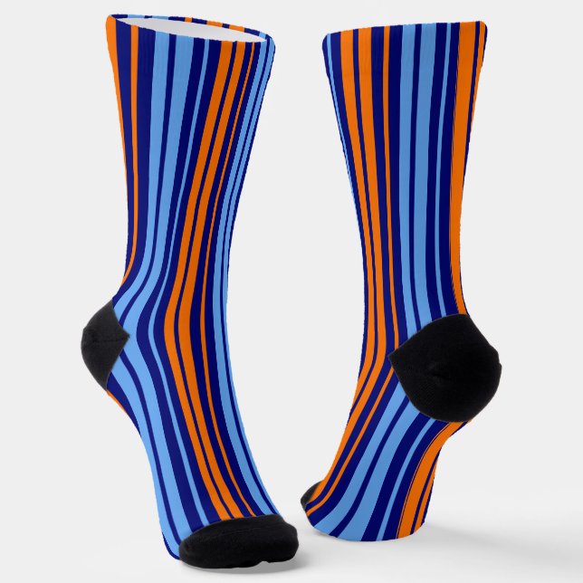 Navy Orange Cyan Vertical Stripes Design   Socks (Angled)