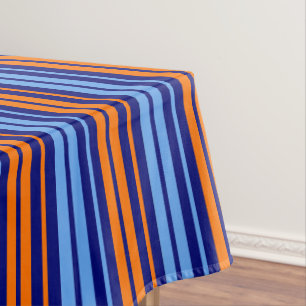Navy Orange Cyan Vertical Stripes Design Tablecloth