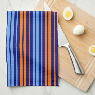 Navy Orange Cyan Vertical Stripes Design Tea Towel