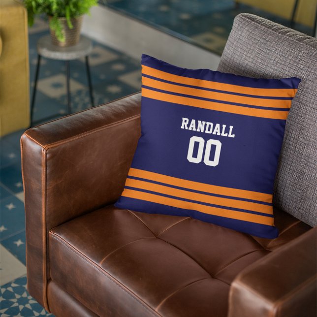 Navy & Orange Football Personalised Cushion (Creator Uploaded)