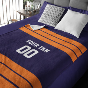 Navy & Orange Football Personalised Fleece Blanket