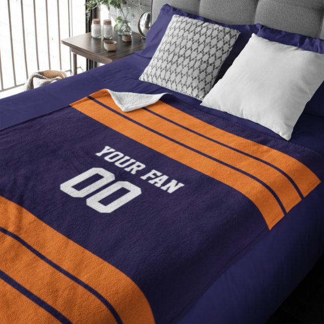 Navy & Orange Football Personalised Fleece Blanket (Creator Uploaded)