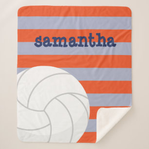 Navy & Orange Giant Volleyball Striped Sherpa Blanket