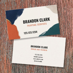 Navy Orange & Teal Abstract Brush Shapes Painting Business Card