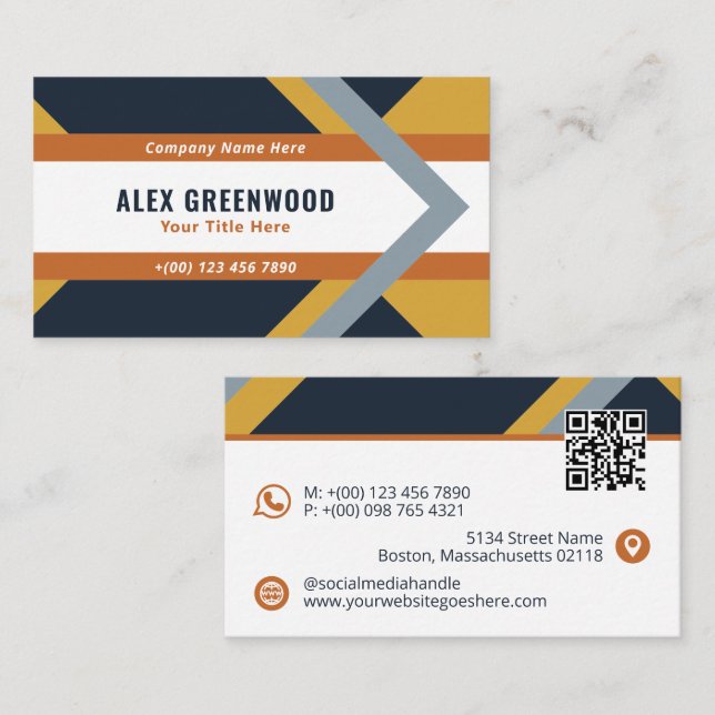 Navy Orange Yellow Overlapping Geometrics Business Card (Front/Back)