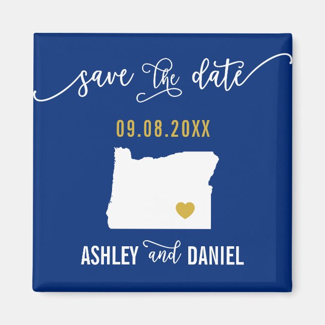 Navy Oregon Wedding Save the Date Map Magnet (Front)