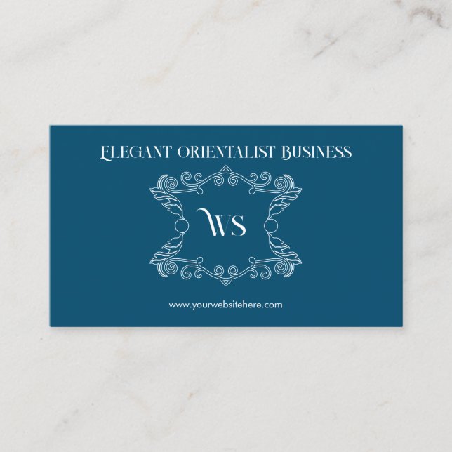 Navy Orientalist Ornament Business Card (Front)