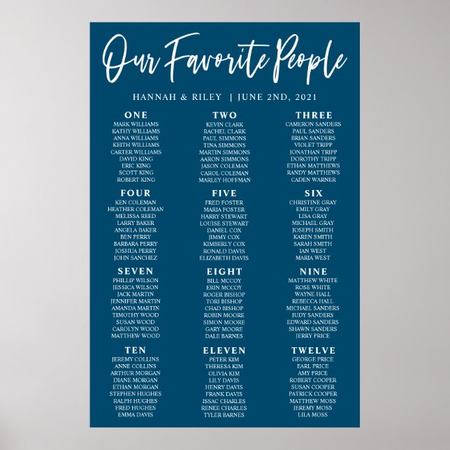 Navy Our Favorite People Wedding Seating Chart (Front)