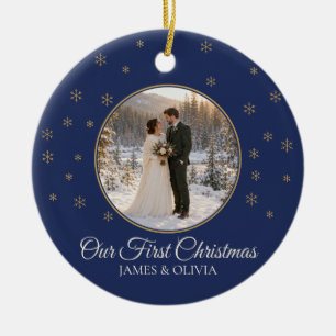 Navy Our First Christmas Together Photo Ceramic Tree Decoration