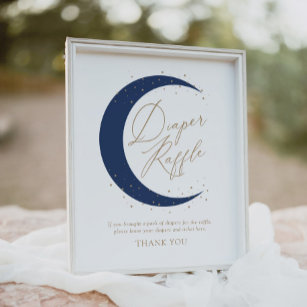 Navy Over the Moon Baby Shower Diaper Raffle Sign
