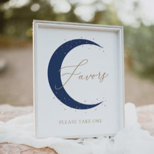 Navy Over the Moon Baby Shower Favours Sign