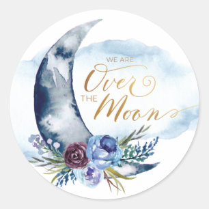 Navy Over the Moon Baby Shower Stickers