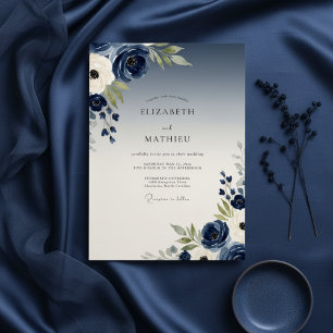 Navy Painterly Bloom Wedding Invitation