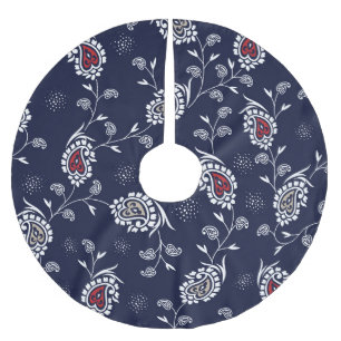 Navy Paisley: Elegant Pattern Design. Brushed Polyester Tree Skirt