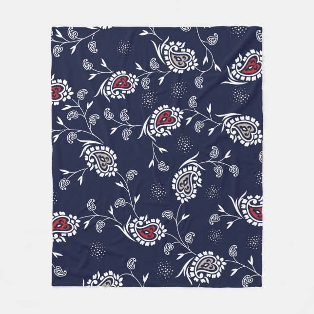 Navy Paisley: Elegant Pattern Design. Fleece Blanket (Front)