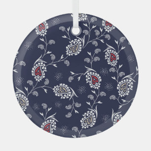 Navy Paisley: Elegant Pattern Design. Glass Tree Decoration