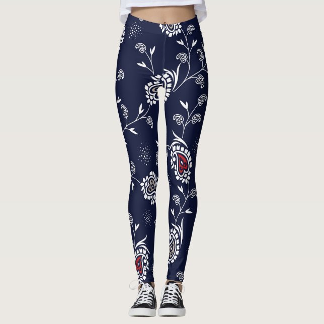 Navy Paisley: Elegant Pattern Design. Leggings (Front)