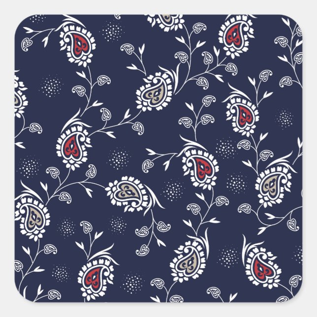 Navy Paisley: Elegant Pattern Design. Square Sticker (Front)