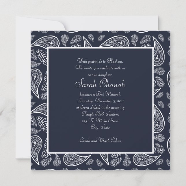 Navy Paisley Invitation (Front)