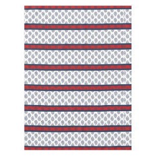 Navy Paisley Over Patriotic Stripes Tablecloth