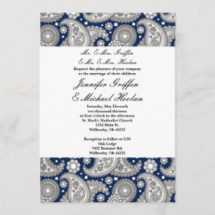 Navy Paisley Wedding Invitations