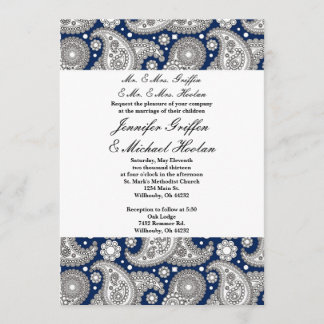 Navy Paisley Wedding Invitations