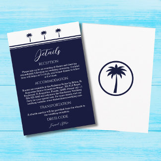 Navy Palm Tree Coastal Wedding Details Enclosure Card