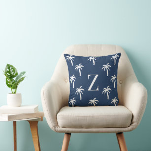 Navy Palm Tree Monogram Pillow Personalised Preppy