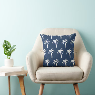 Navy Palm Tree Throw Pillow Preppy Tropical