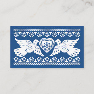 Navy Papel Picado Lovebirds Place card