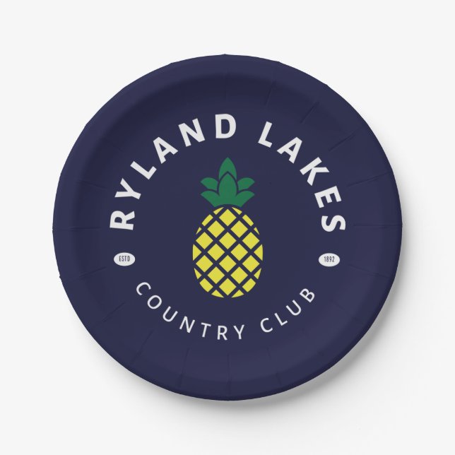 Navy Paper Plates - Pineapple Plate (Front)