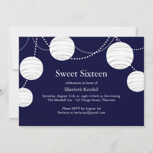 Navy Party Lantern Sweet 16 Invitation