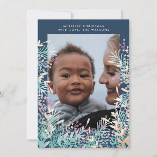 Navy Pastel Berries Christmas Holiday Photo Card